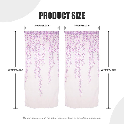 ICYANG Sheer Lavender Curtains Lilac Leaf Purple Vine Willow Tulle Drape Panel Valances 78.6 x 39.3 Inch for Home