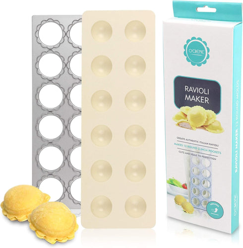 O’Creme Ravioli Maker for 12 Circles, Each 1-7/8 Inch, with Non-Stick-Coated Metal Cutting Tray