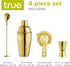 True 4-Piece Cocktail Shaker Set, Gold Includes Cobbler Shaker, Strainer, Jigger, Bar Spoon