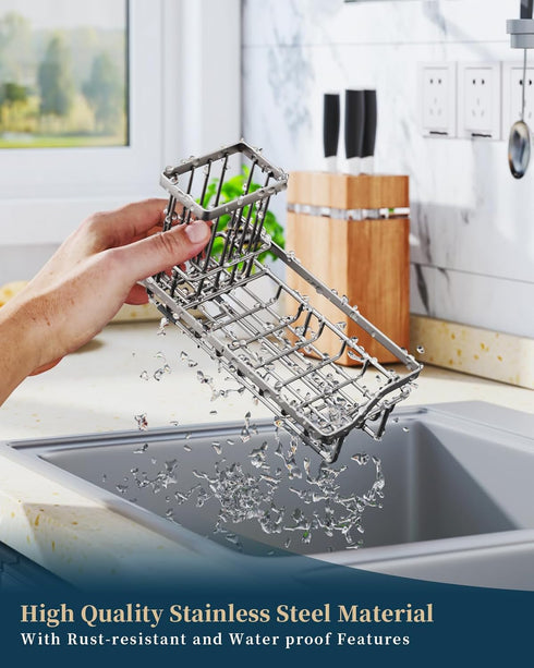 Consumest Sponge Holder for Kitchen Sink, Sink Caddy Organizer with Removable Drip Tray for Countertop
