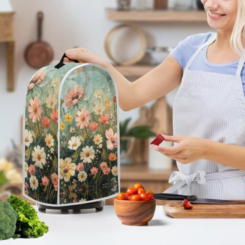 Blender Cover Dust Cover, Floral Food Processor Cover with Top Handle, Anti-Fingerprint Coffee Maker Cover, Kitchen