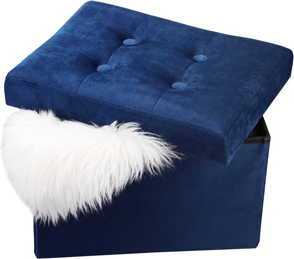 LINMAGCO Small Velvet Ottoman with Storage Rectangle Foot Rest Under Desk Stool