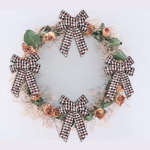 Hying 2 PCS Valentine's Day Bows for Wreath, Black White Buffalo Plaid Bows with Glitter Red Heart Bow for Party