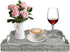 Rectangle Wicker Scalloped Tray, Hand Woven Synthetic Rattan Serving Tray with Handles,