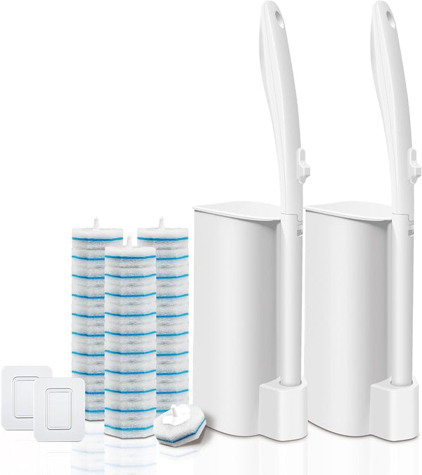 Disposable Toilet Brush with 30 Brush Heads, 3-in-1 Toilet Cleaning System Set-2
