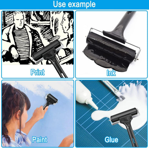 Yorwe Rubber Roller, Brayer for Anti Skid Tape, Print, Ink and Stamping Tools (2.5 & 4 & 6-Inch, Black)