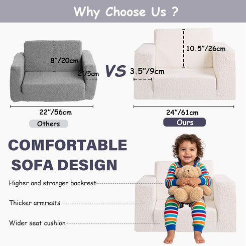 2-in-1 Tiita Kids Sofa, Toddler Chair, Convertible Children Couch to Lounger, Flip Out Kid Sofas Chair, Toddler Armrest