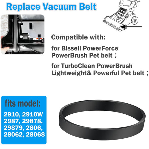 Vacuum Belt Replacement for Bissell PowerForce PowerBrush Pet, Fits Models 2910, 2910W, 2987, 2806, 28068