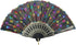 INNOLIFE Elegant Colorful Embroidered Flower Peacock Pattern Hand Fan - Hand-Crafted Folding Fabric, Full Set of 6pcs