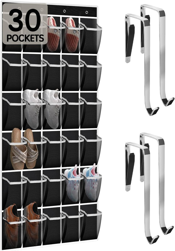 Kotkn Over the Door Shoe Organizer with 30 Breathable Mesh Pockets - Large