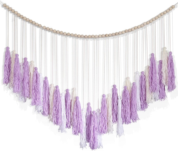 Boho Macrame Wall Hanging,Large Purple Cotton Tassel Garland,Colorful Birthday Decor,Party Backdrop Christmas