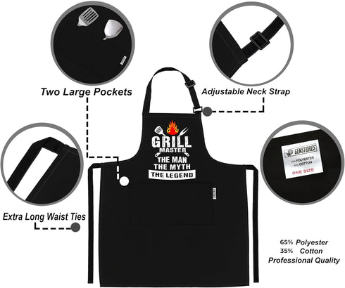 GENSTORES Funny Grilling Aprons for Men with Pockets BBQ Novelty Cooking Apron for Son Grandad Christmas Fathers Day