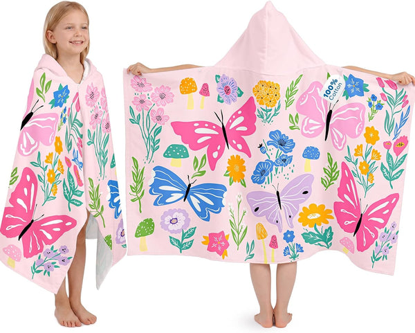 Towel Amigo Kids Hooded Beach Towel 100% Cotton, Large Size 50"x30" with 2 Snaps,