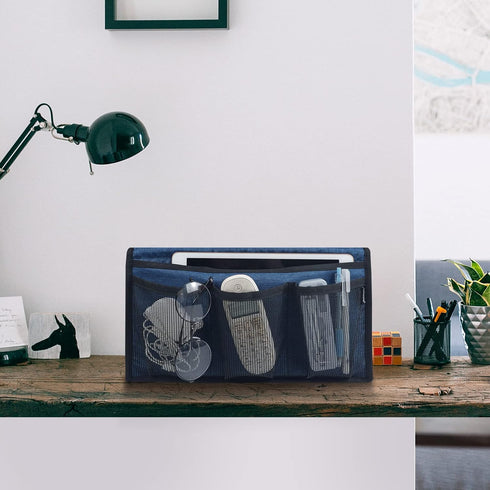 Blue Bedside Caddy Organizer - Nightstand & Loft-Bed Storage with Pockets