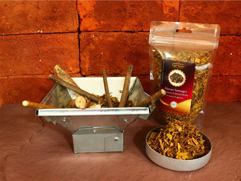Yogic Mantra Havan Samagri for Burning, 100g Dried Herbs with Turmeric for Hindu Pooja and Rituals