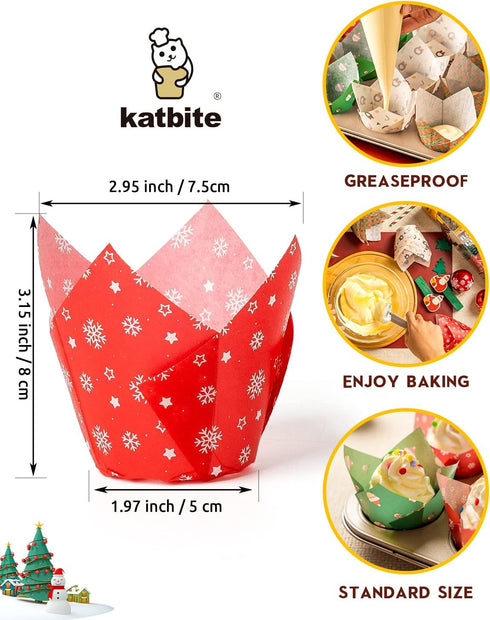 Katbite Christmas Tulip Cupcake Liners 200PCS, Muffin Baking Cupcake Liners Holders, Baking Cups, Cupcake Wrappe by katbite