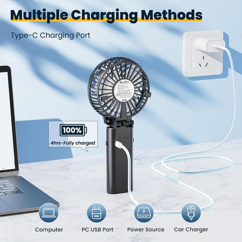 HandFan 5200mAh Portable Handheld Fan, USB Rechargeable, 180° Foldable Design for Travel and Outdoors