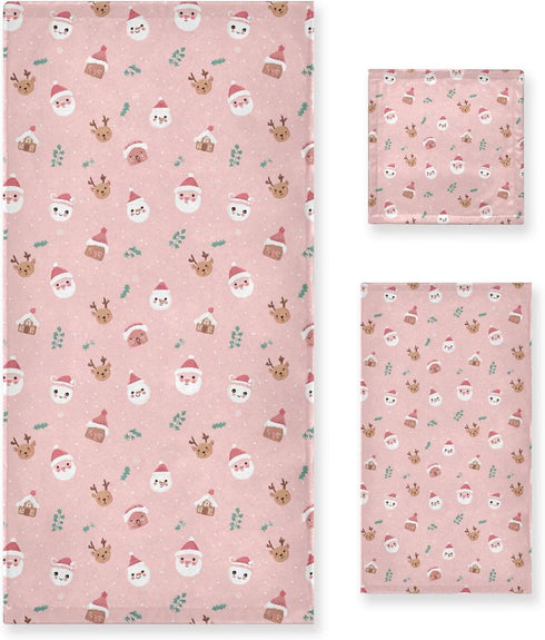 Pfrewn Christmas Winter Towels Set of 3 Christmas Symbol with Pink Bathroom