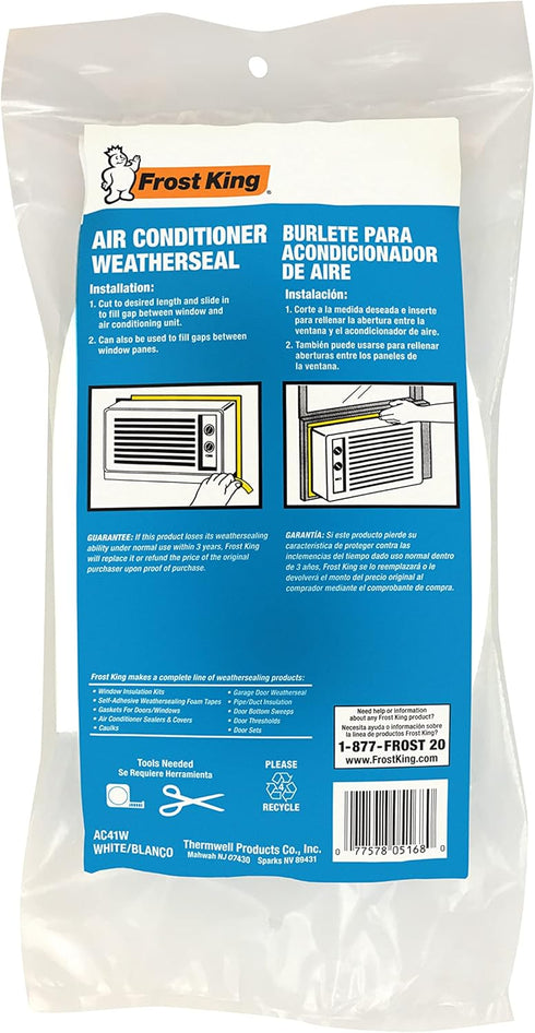 Frost King AC41WA AC Foam Weather Seal, Heavy Duty, 1-1/2" W, 1/2" T, 40" L, White