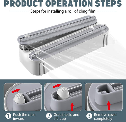 AUSTUFF 3 1 in Plastic Wrap Dispenser with CutterMagnetic Aluminum Foil and Adhesive Film Organizer, Wall Mount Kitchen