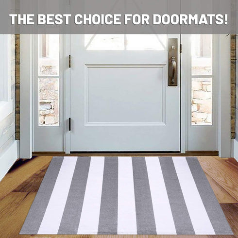 IOHOUZE Grey White Striped Rug 27.5" X 43", Washable Outdoor Front Door Mats for Porch Decor, Entryway