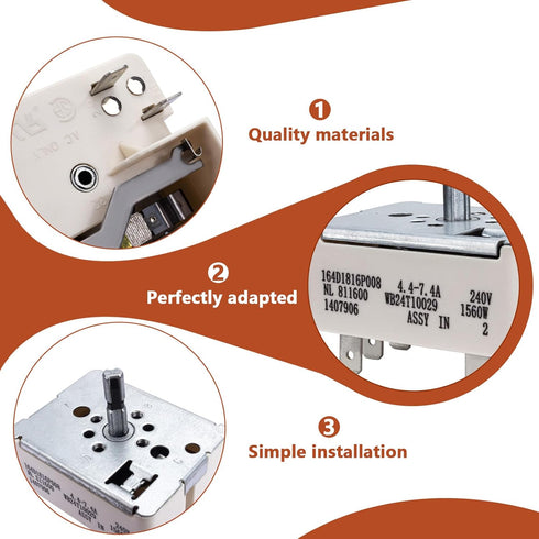 WB24T10029 Surface Burner Control Switch Replacement for GE Electric Ranges, Beige 6 Inch Infinite Switch