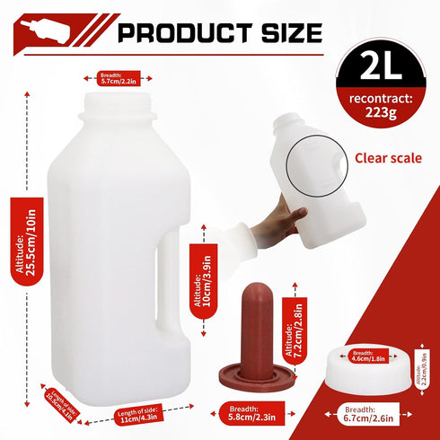 USUNFARM 2 Screw Nipple Calf Feeding Device Quart, Calf Feeding Bottle with Rubber Nipple & Cap, Handle Milk Pot Calf