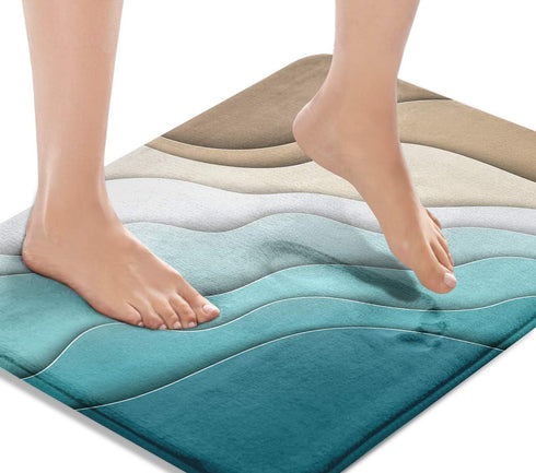 Britimes Bath Mats 16x24 Inches No Slip Abstract Beach Washable Floor Rug for Bathroom Kitchen Indoor