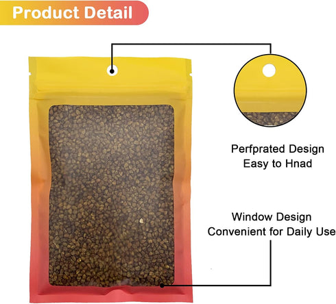 100 Pcs Resealable Mylar Ziplock Food Storage Bags, Gradient Color Smell Proof Bag with Clear Window for Coffee Beans,