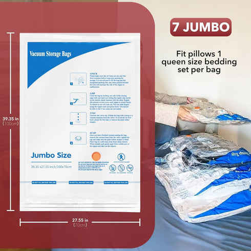 Vacuum Storage Bags 7 Jumbo Space Saver Sealer Bags for Clothes, Pillows, and Bedding