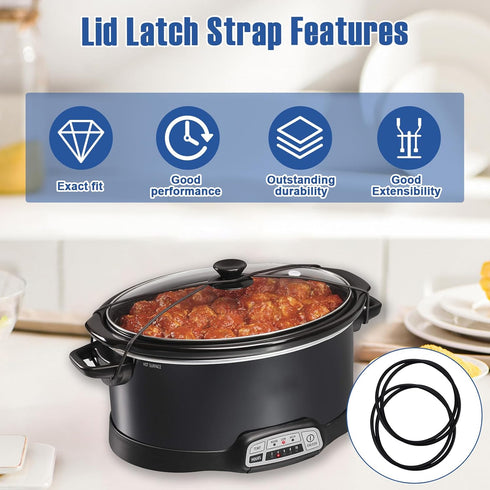 Black Lid Latch Strap Rubber Band for Hamilton Beach Crock Pot Slow Cooker, 6,7,8 Quart, Sturdy Material 2 Pcs
