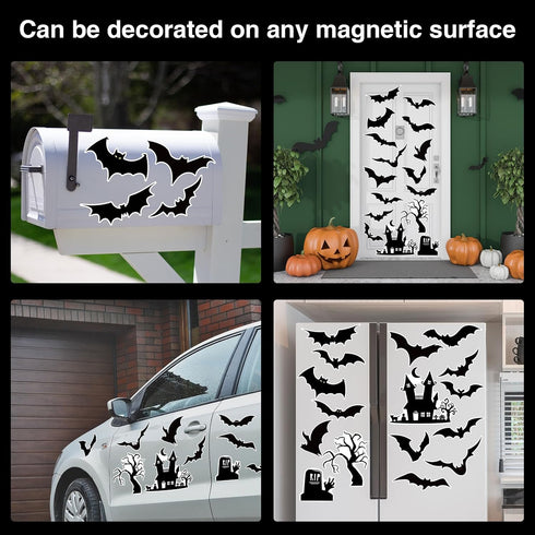 Whaline 16Pcs Halloween Refrigerator Magnets, Black Bat Stickers, Happy Halloween Decorative for Locker, Home, Garage