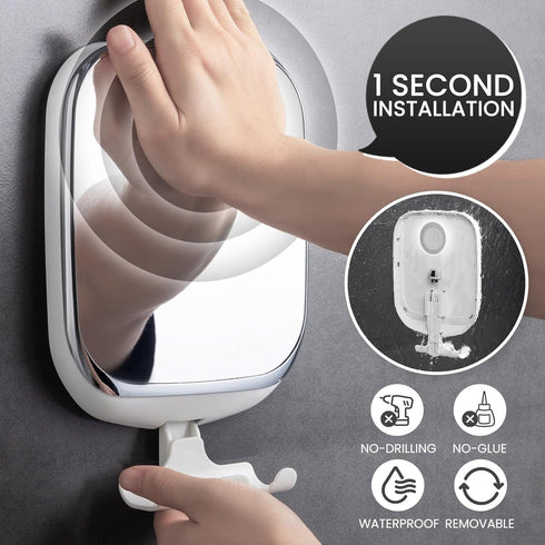 TAILI Shower Mirror Fogless for Shaving, Anti Fog Shaving Mirror with Razor Holder NO-Drilling,Removable,Shatterproof
