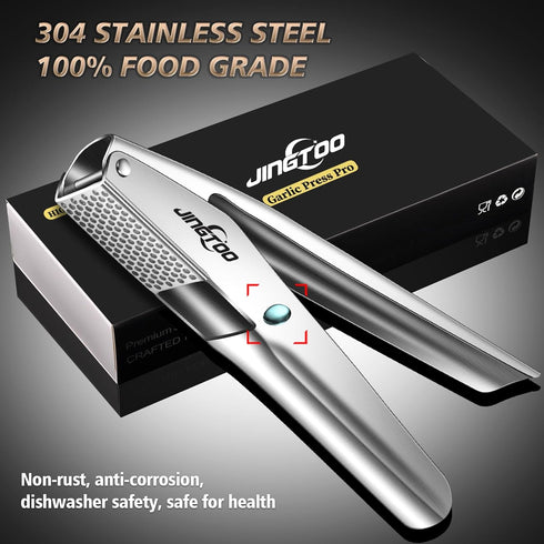 5 Garlic Press Stainless Steel, Premium Garlic Mincer - Years Warranty - No Need to Peel Garlic Crusher, Ginger Masher
