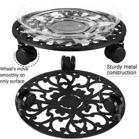 11 Inch 1 Pack Rolling Plant Stand with Wheels Wrought Iron Rolling Plant Stand with Casters Heavy Duty for Indoor
