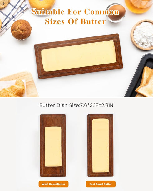 LYNG Countertop Butter Dish with Magnetic Lid, Acacia Wood Butter Keeper With Knife, Detachable Butter Container
