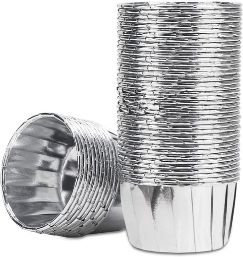 EUSOAR Aluminum Foil Silver Cupcake Liners, 50Pcs Disposable Muffin Baking Cups, Ramekin Holders
