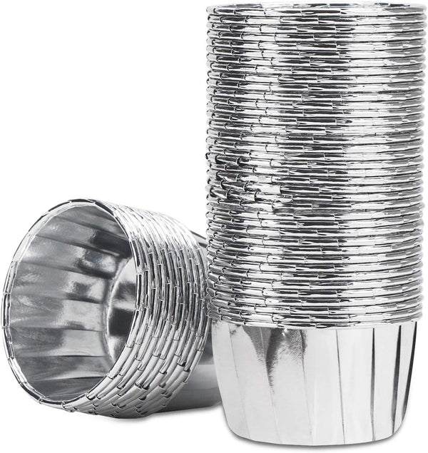 EUSOAR Aluminum Foil Silver Cupcake Liners, 50Pcs Disposable Muffin Baking Cups, Ramekin Holders