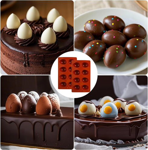 Haakong 8 Set 2 (2, Cavity Silicone Egg Molds of for Easter Silicone Egg Pan Baking Supplies for Cake Decorating