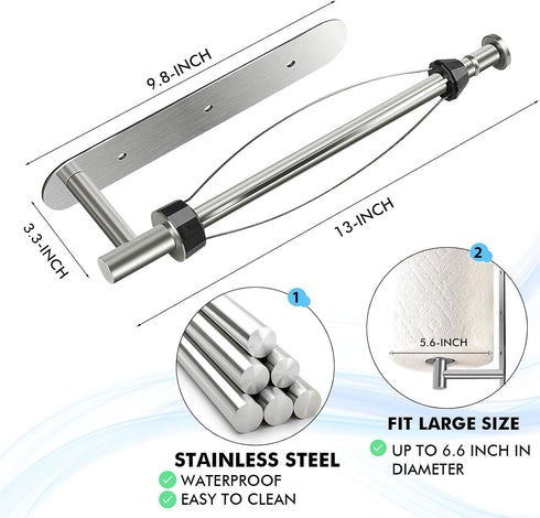 Magnetic Paper Towel Holder, One Hand Operable Wall Mount with Strong Magnetic Backing for Kitchen Refrigerator RVs
