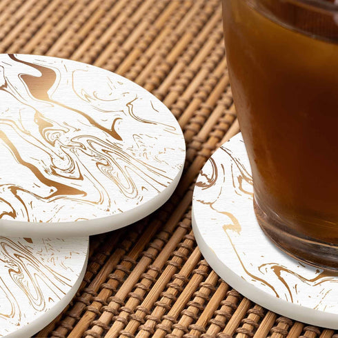 Pznen 2 Pack Accessories,Set 2 Liquid Marble Texture Coasters for Drinks Water Wave Curve Modern Doodle White Gold Oil