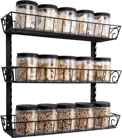 SWOMMOLY Adjustable Wall Mount Spice Rack, 3-Tier Dual-use Organizer, Black