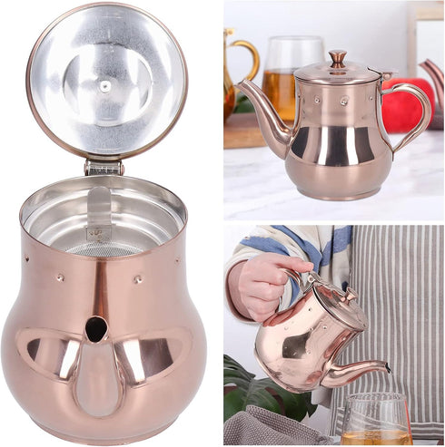 500ML Rose Gold Stainless Steel Teapot, Integrated Cover and Anti-Scalding Handle Design for Conference Rooms