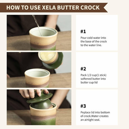 Generic counter Butter Crock with Lid,French Butter Dish with Water,Butter Keeper for decor,Container Holder Kitchen