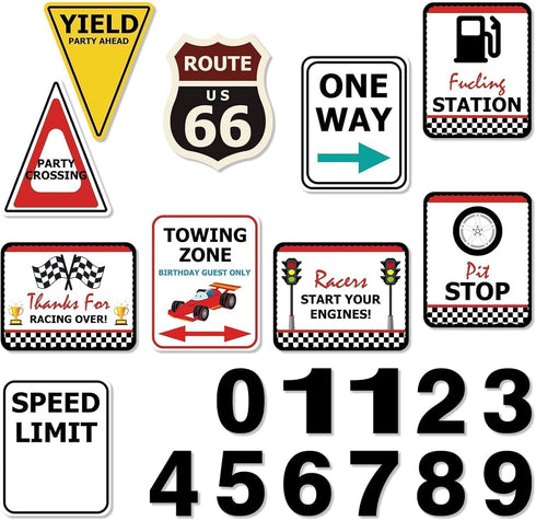 WERNNSAI Racing Car Party Decorations - 10PCS Funny Car Birthday Decoration Signs for Boys, Racing Car Theme Party
