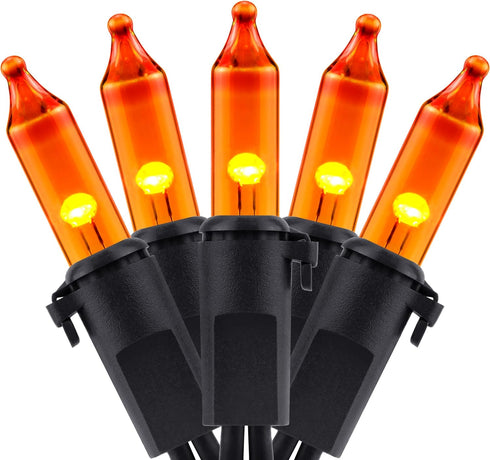YULETIME Orange String Lights with Black Wire, 66 ft 200 Count UL