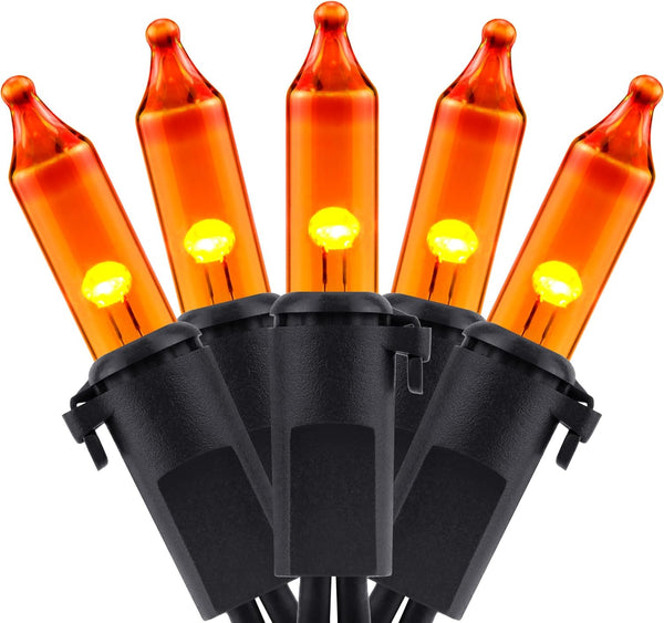 YULETIME Orange String Lights with Black Wire, 66 ft 200 Count UL