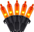 YULETIME Orange String Lights with Black Wire, 66 ft 200 Count UL
