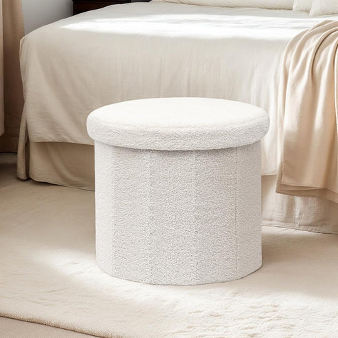 15-Inch Stylish Round Storage Ottoman - White