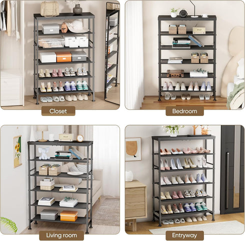 6 Mavivegue Tier Shoe Rack Organizer, Metal Organizer Shelf with with MDF Top Panel and Layer Fabric, Shoe Rack